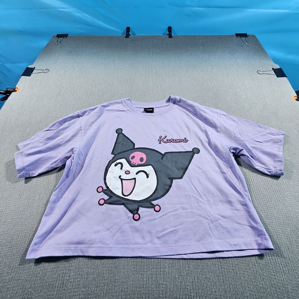2 pcs Kuromi Sanrio Graphic Logo Crew Neck Short Sleeve T-Shirt Pink Womens L